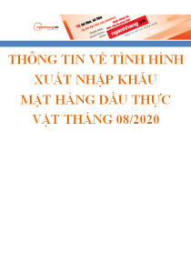 Thông tin về tình hình xuất nhập khẩu mặt hàng dầu thực vật tháng 08/2020
