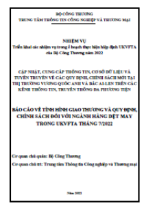 Báo cáo về tình hình giao thương và quy định, chính sách đối với ngành hàng dệt may trong UKVFTA tháng 7/2022 (miễn phí)