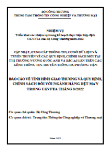 Báo cáo về tình hình giao thương và quy định, chính sách đối với ngành hàng dệt may trong UKVFTA tháng 8/2022 (miễn phí)