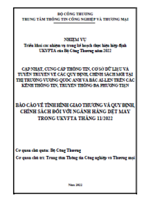Báo cáo về tình hình giao thương và quy định, chính sách đối với ngành hàng dệt may trong UKVFTA tháng 11/2022 (miễn phí)