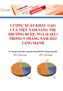 Lượng xuất khẩu gạo của Việt Nam sang thị trường RCEP, Nga (EAEU) trong 9 tháng năm 2023 tăng mạnh