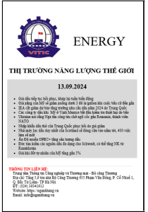 Thị trường năng lượng thế giới ngày 13.09.2024