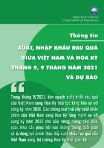 Thông tin xuất nhập khẩu rau quả giữa Việt Nam và Hoa Kỳ tháng 9, 9 tháng năm 2021 và Dự báo