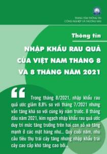Thông tin nhập khẩu rau quả của Việt Nam tháng 8/2021 và 8 tháng năm 2021