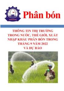 Thông tin thị trường trong nước, thế giới, xuất nhập khẩu phân bón trong tháng 9 năm 2022 và dự báo