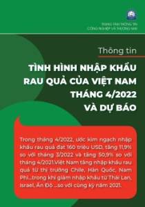 Thông tin nhập khẩu rau quả của Việt Nam tháng 4/2022 và dự báo