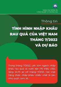 Thông tin nhập khẩu rau quả của Việt Nam tháng 7/2022 và dự báo