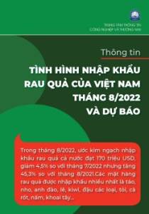 Thông tin nhập khẩu rau quả của Việt Nam tháng 8/2022 và dự báo