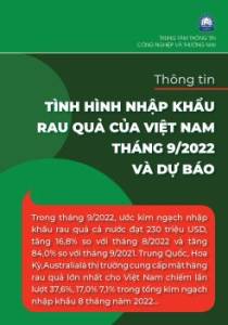 Thông tin nhập khẩu rau quả của Việt Nam tháng 9/2022 và dự báo