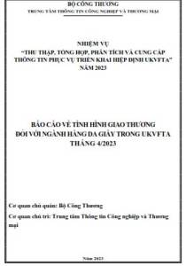 Tình hình giao thương ngành Da giầy trong UKVFTA tháng 4/2023 (miễn phí)